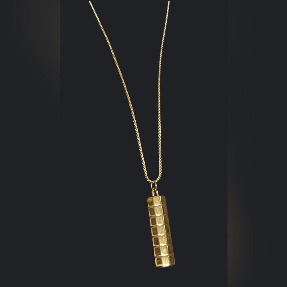 FASHION JEWELRY DROP CYLINDER BAR NECKLACE WOMEN'S STAINLESS STEEL GOLD PLATED